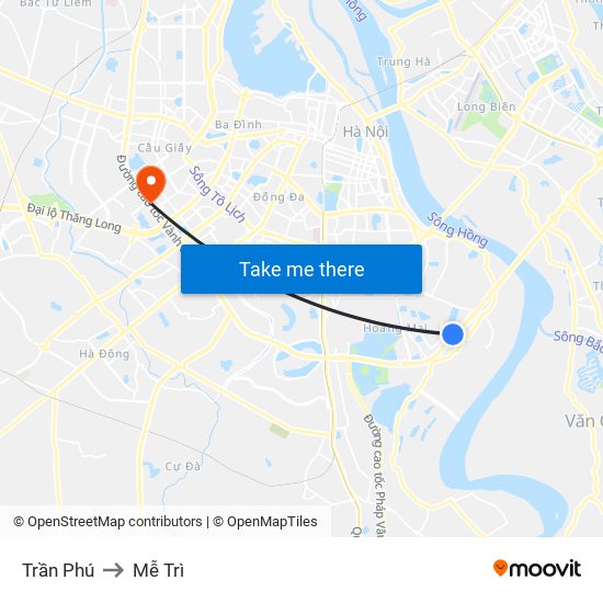 Trần Phú to Mễ Trì map