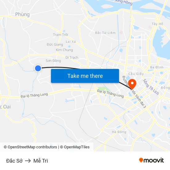Đắc Sở to Mễ Trì map