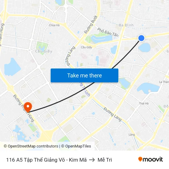 116 A5 Tập Thể Giảng Võ - Kim Mã to Mễ Trì map