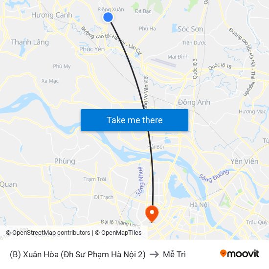 (B) Xuân Hòa (Đh Sư Phạm Hà Nội 2) to Mễ Trì map