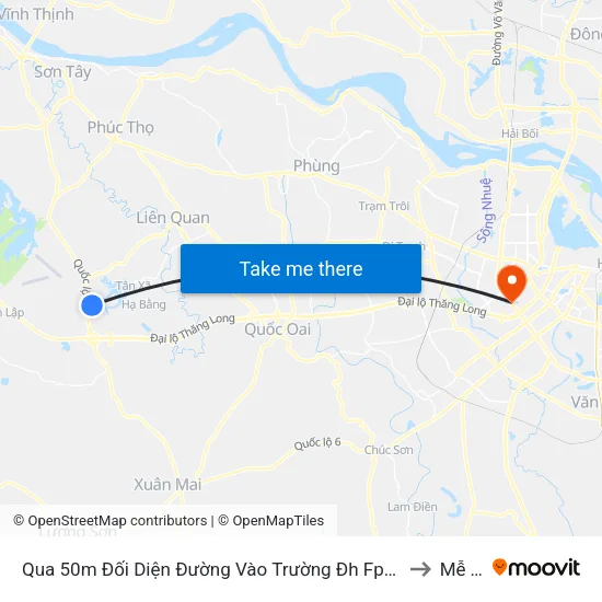 Qua 50m Đối Diện Đường Vào Trường Đh Fpt, Hòa Lạc to Mễ Trì map