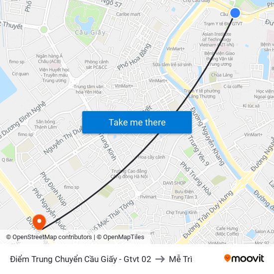 Điểm Trung Chuyển Cầu Giấy - Gtvt 02 to Mễ Trì map