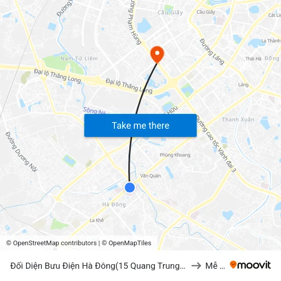 Đối Diện Bưu Điện Hà Đông(15 Quang Trung Hà Đông) to Mễ Trì map