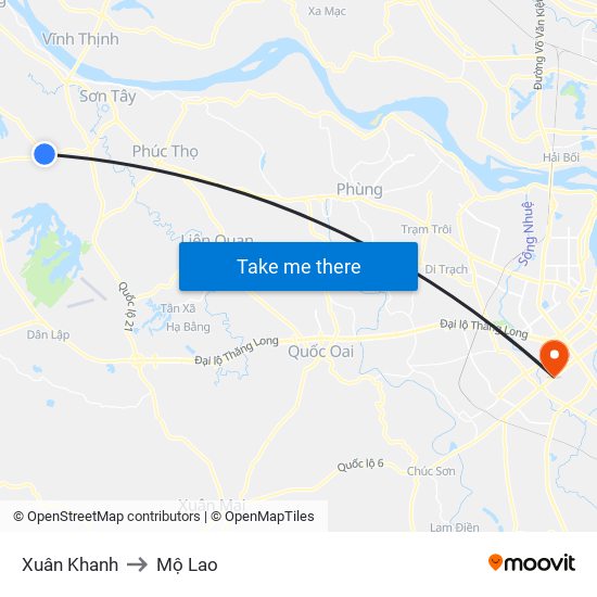 Xuân Khanh to Mộ Lao map