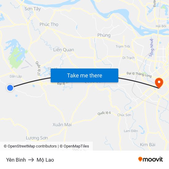 Yên Bình to Mộ Lao map