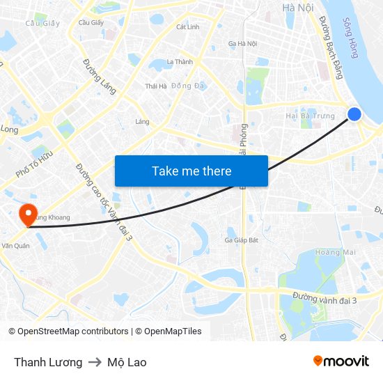 Thanh Lương to Mộ Lao map