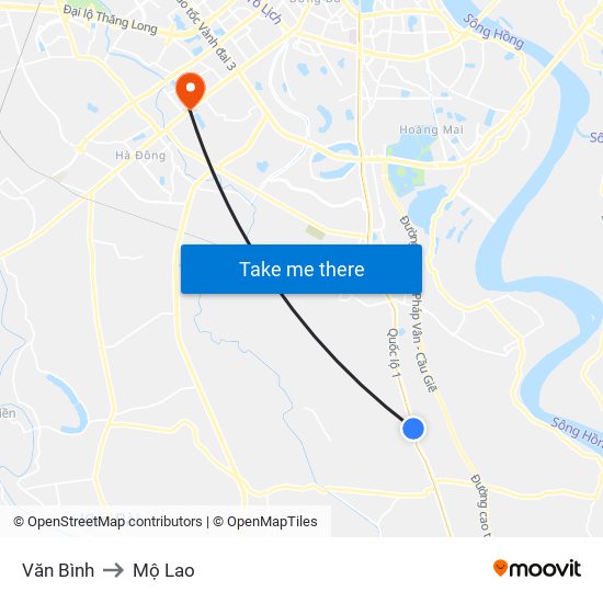 Văn Bình to Mộ Lao map