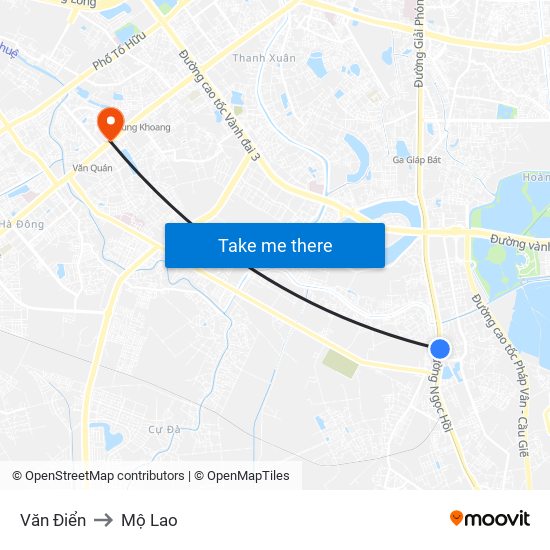 Văn Điển to Mộ Lao map