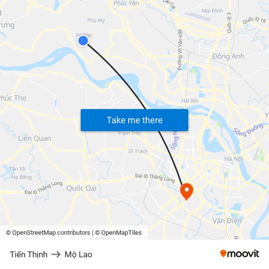 Tiến Thịnh to Mộ Lao map