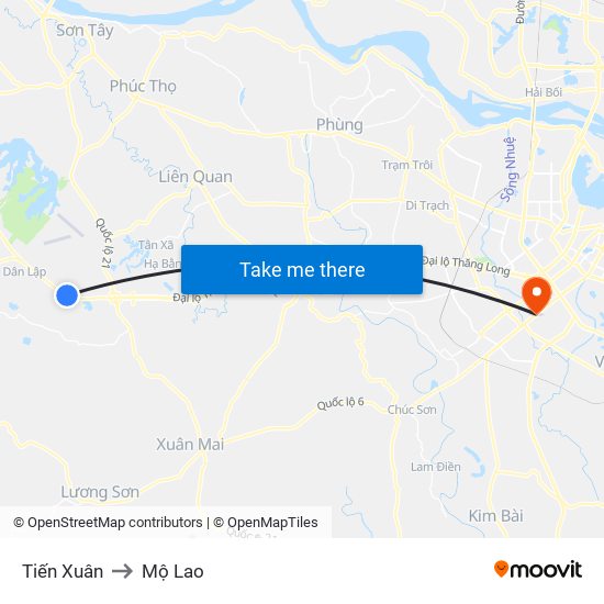 Tiến Xuân to Mộ Lao map