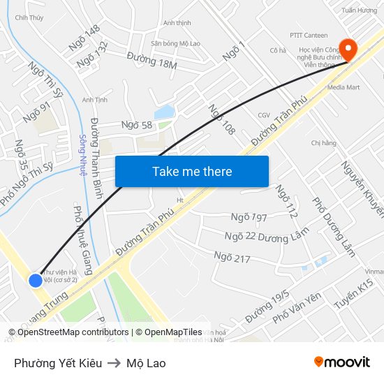 Phường Yết Kiêu to Mộ Lao map