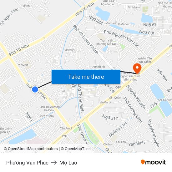 Phường Vạn Phúc to Mộ Lao map