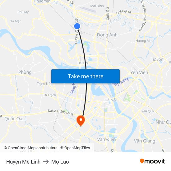 Huyện Mê Linh to Mộ Lao map