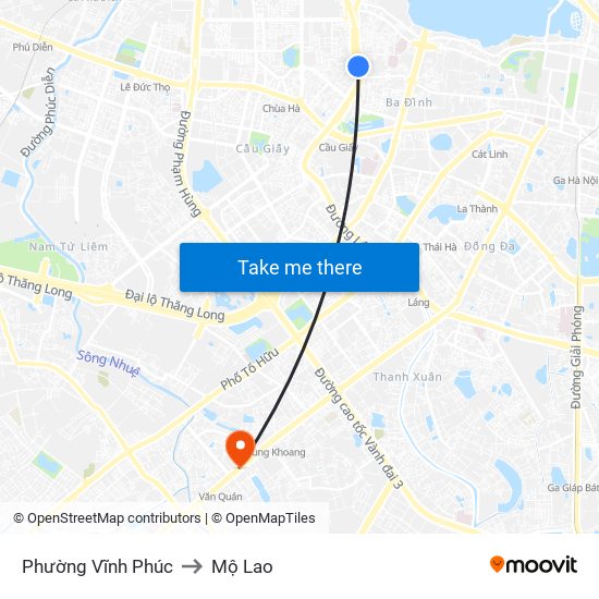 Phường Vĩnh Phúc to Mộ Lao map