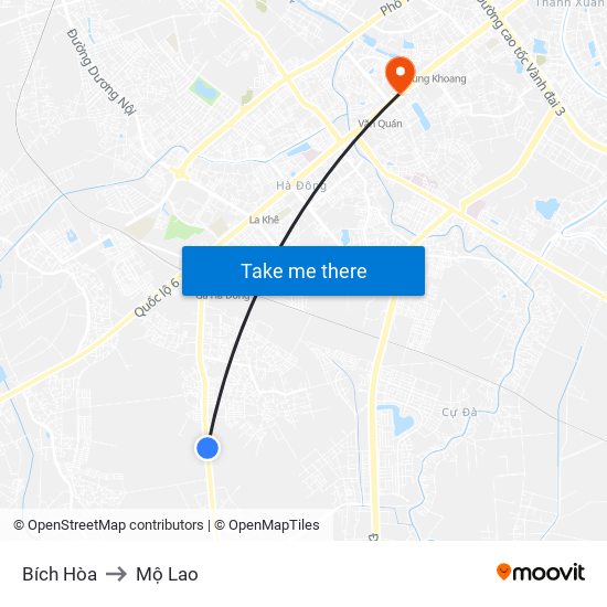 Bích Hòa to Mộ Lao map