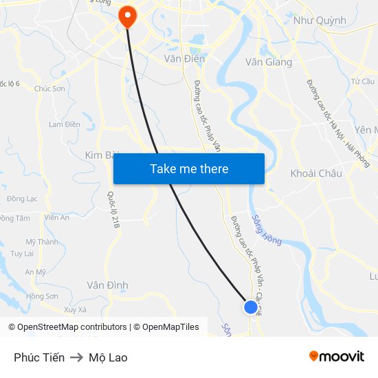 Phúc Tiến to Mộ Lao map