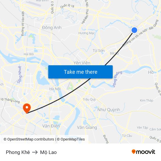 Phong Khê to Mộ Lao map