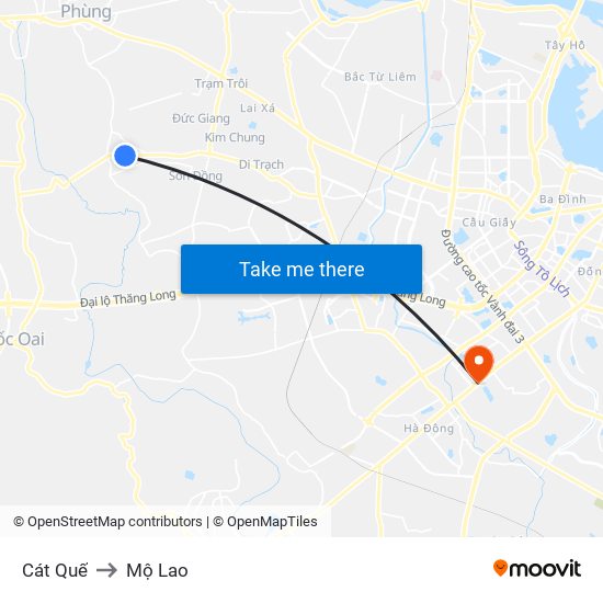 Cát Quế to Mộ Lao map