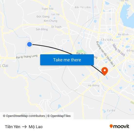 Tiền Yên to Mộ Lao map