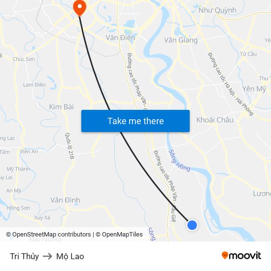 Tri Thủy to Mộ Lao map