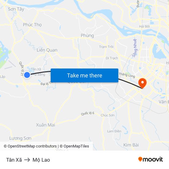 Tân Xã to Mộ Lao map