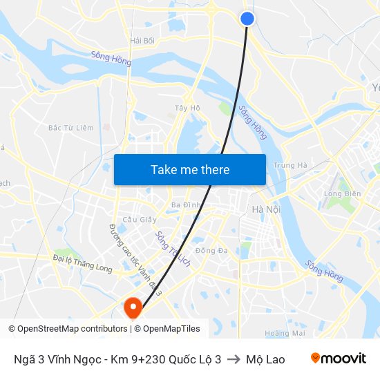 Ngã 3 Vĩnh Ngọc - Km 9+230 Quốc Lộ 3 to Mộ Lao map