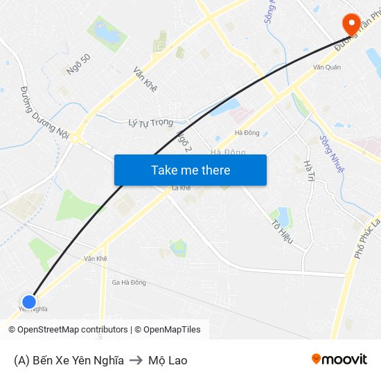 (A) Bến Xe Yên Nghĩa to Mộ Lao map