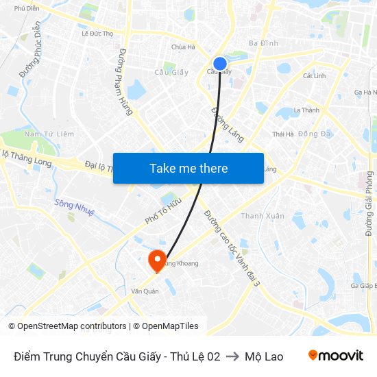 Điểm Trung Chuyển Cầu Giấy - Thủ Lệ 02 to Mộ Lao map