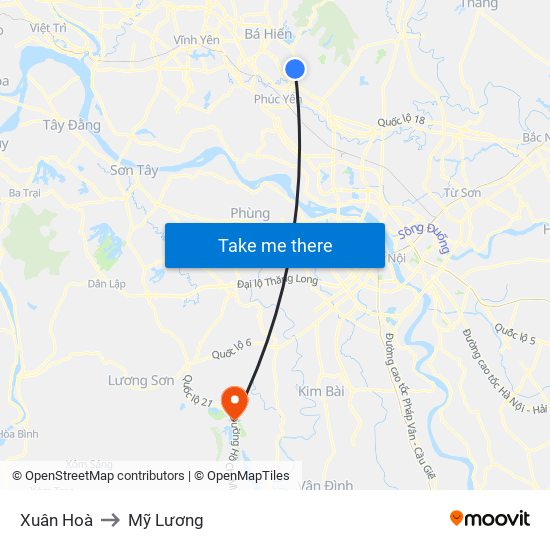 Xuân Hoà to Mỹ Lương map