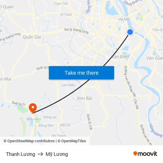 Thanh Lương to Mỹ Lương map