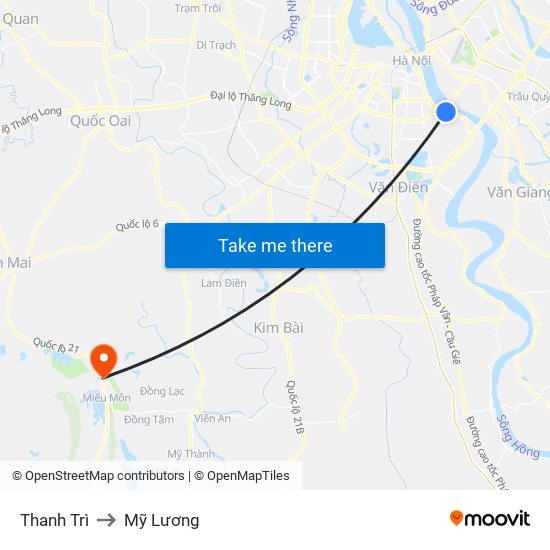 Thanh Trì to Mỹ Lương map