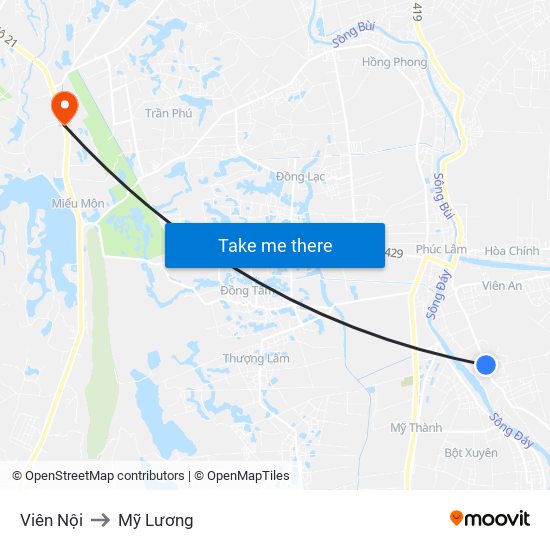 Viên Nội to Mỹ Lương map