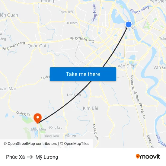 Phúc Xá to Mỹ Lương map