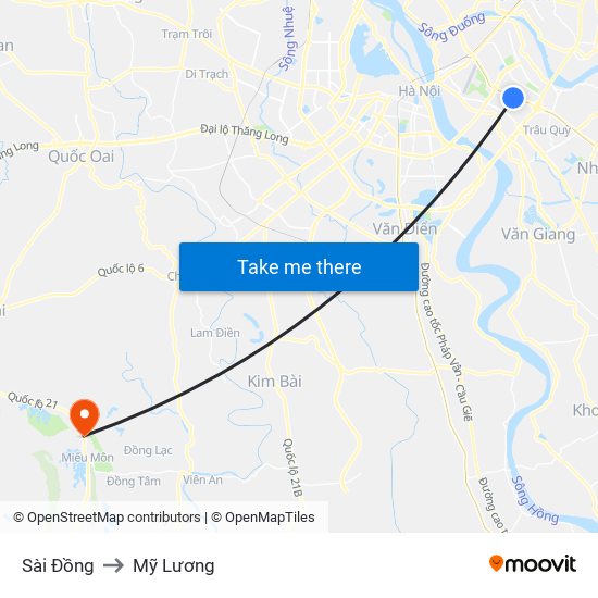 Sài Đồng to Mỹ Lương map