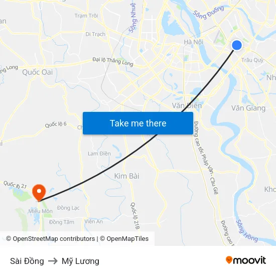 Sài Đồng to Mỹ Lương map