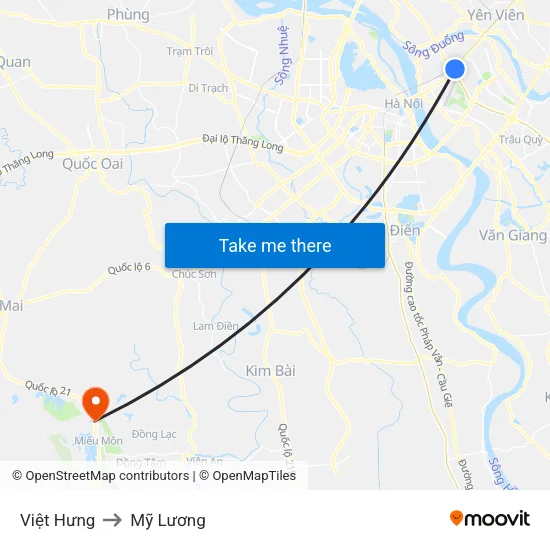 Việt Hưng to Mỹ Lương map