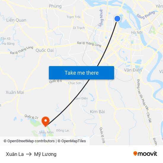 Xuân La to Mỹ Lương map