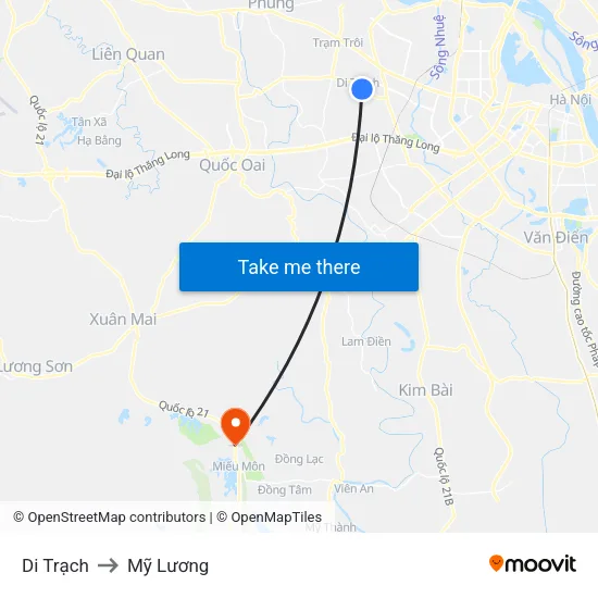 Di Trạch to Mỹ Lương map