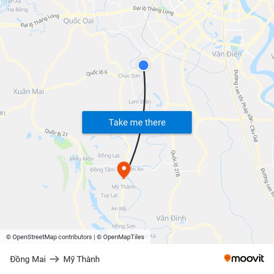 Đồng Mai to Mỹ Thành map