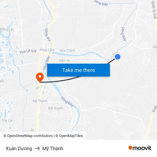 Xuân Dương to Mỹ Thành map
