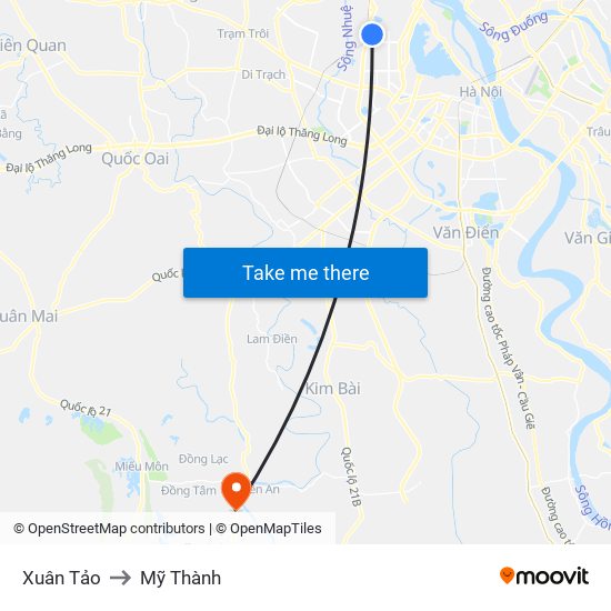 Xuân Tảo to Mỹ Thành map