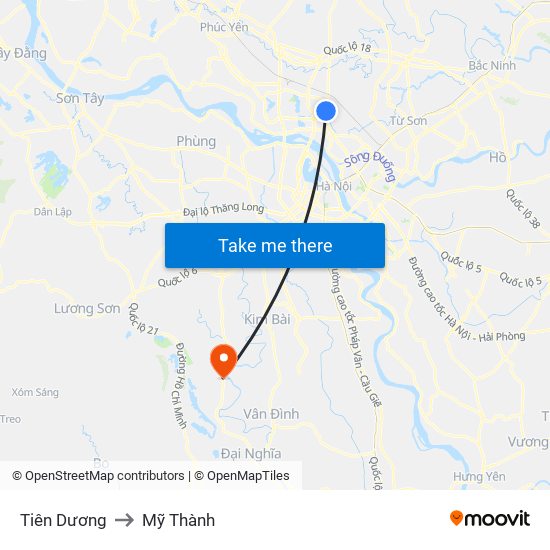 Tiên Dương to Mỹ Thành map