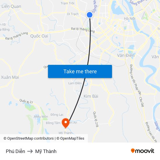 Phú Diễn to Mỹ Thành map