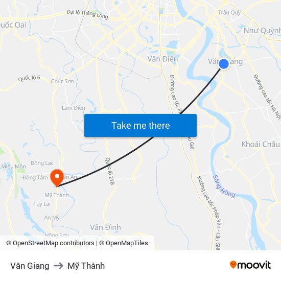 Văn Giang to Mỹ Thành map