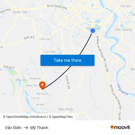 Văn Điển to Mỹ Thành map