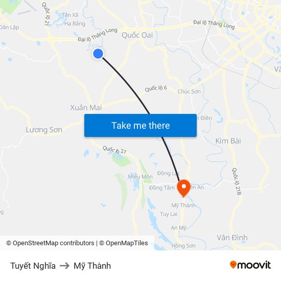 Tuyết Nghĩa to Mỹ Thành map