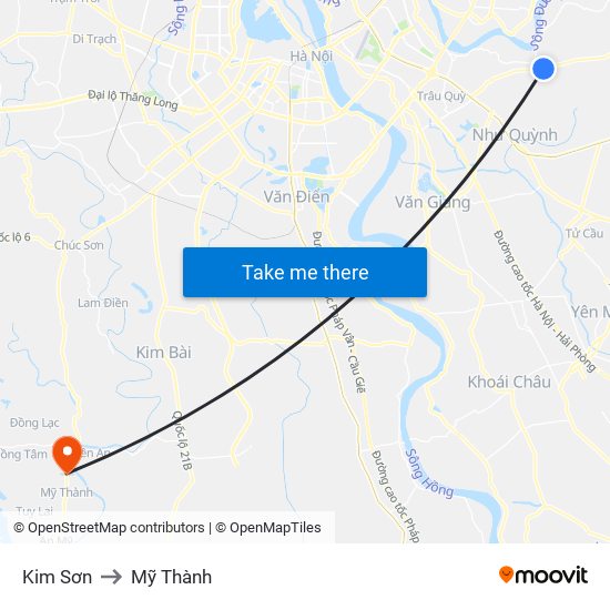 Kim Sơn to Mỹ Thành map