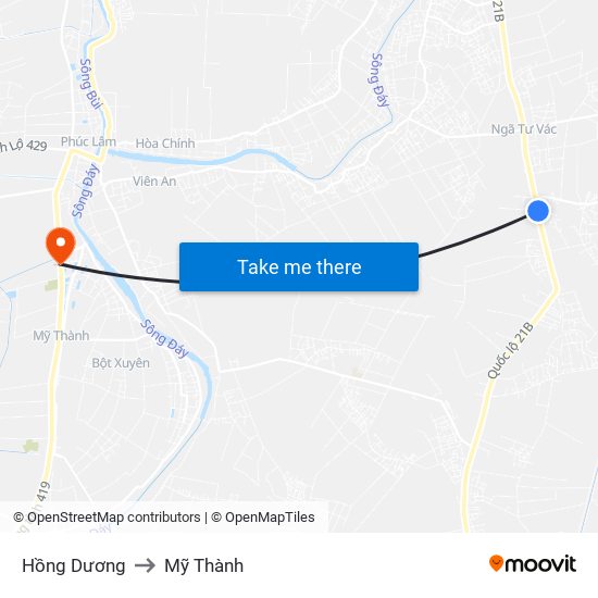 Hồng Dương to Mỹ Thành map