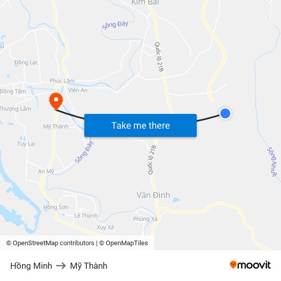 Hồng Minh to Mỹ Thành map