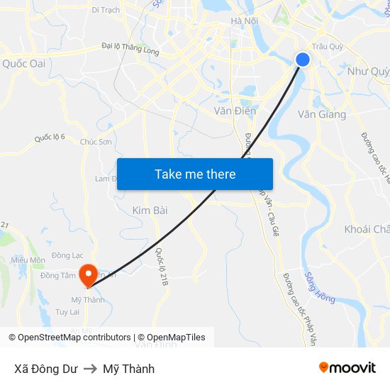 Xã Đông Dư to Mỹ Thành map